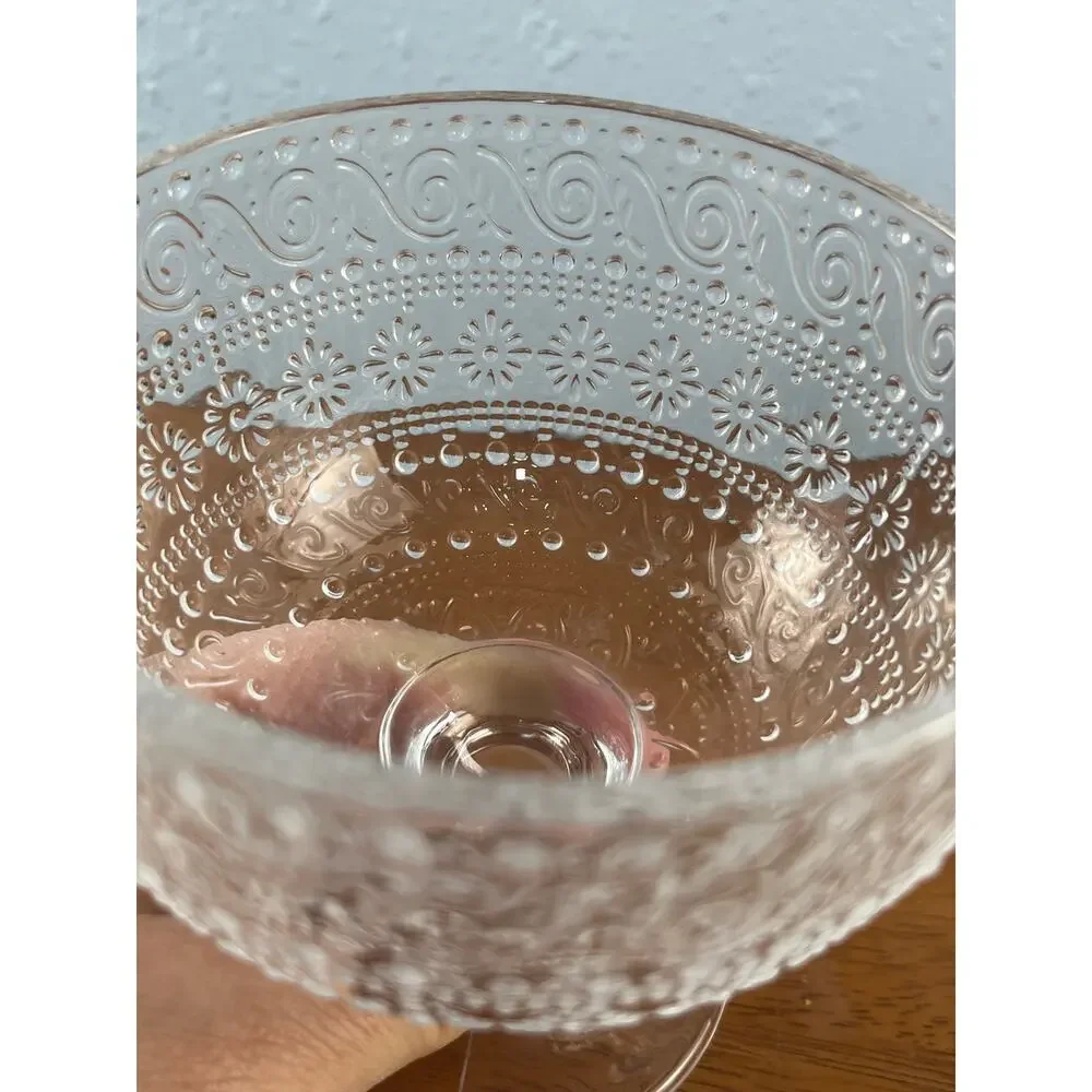 VTG Clear Pressed Glass Footed Sherbet Dessert Cups Set 4 Embossed Daisy Swirl